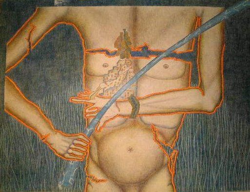 Grafik "Mein kleines Ich" 1985, 110x70 cm, Farbstift auf Papier
