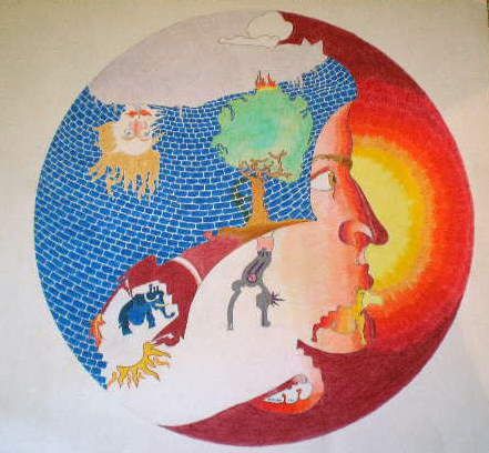 Grafik "Der Clown" 1979, 60x60 cm, Farbstift auf Papier