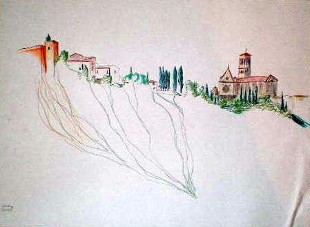 Grafik "Assissi" 1987, 30x20 cm, Farbstift auf Papier