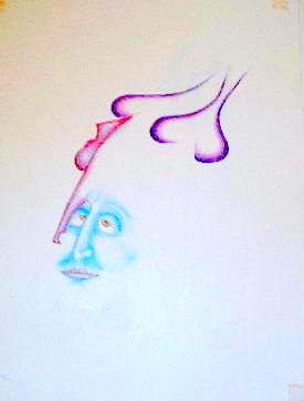 Grafik "Erscheinung" 1987, 30x20 cm, Farbstift auf Papier