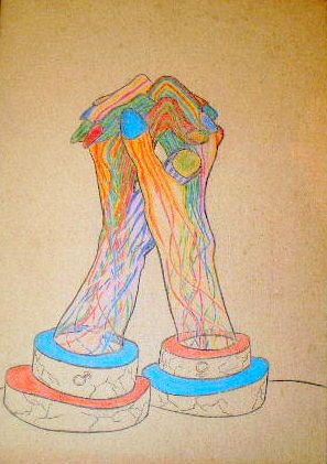 Grafik "Verbindung" 1977, 40x30 cm, Farbstift auf Pappe