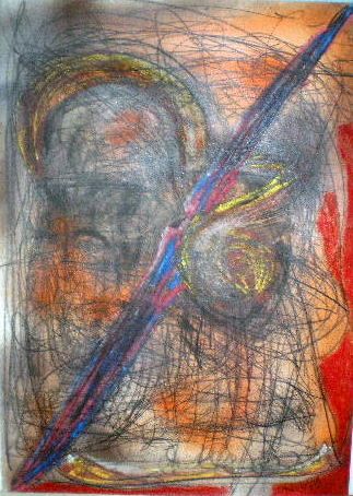 Grafik "Ohne Titel" 1982, 90x60 cm, Farbstift auf Papier