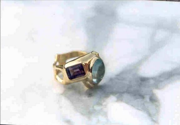 Orban-Stiftung: Unikatschmuck - Ring, 14 kt, Aquamarin, Amethist