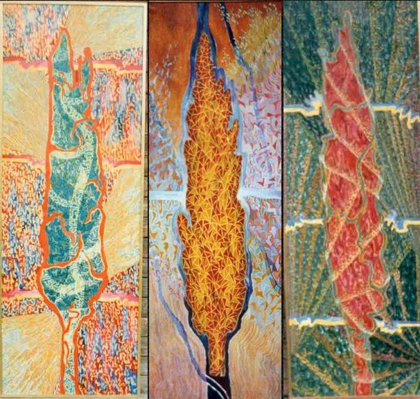 Malerei "Pappeltryptichon" 1989, 165x102cm, l auf Leinwand