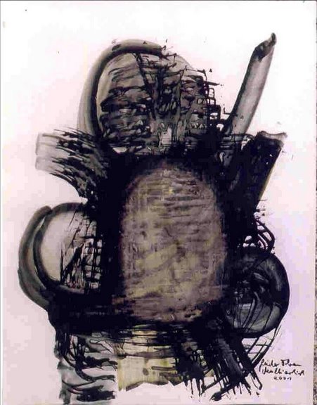 Malerei - "Das Chaos beginnt" 2001, 90x60 cm, Tusche auf Papier 