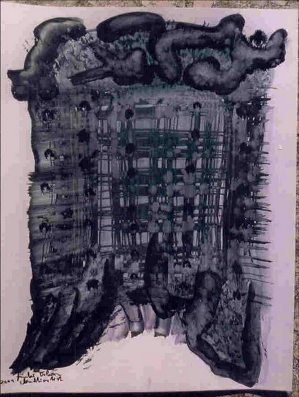 Malerei - "Folterbild" 2001, 90x60 cm, Tusche auf Papier