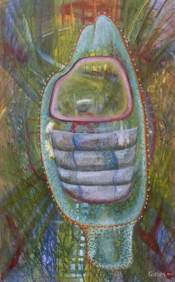 Malerei "Außerirdisches Mobilfon" 2003, 110x80 cm, Mischtechnik auf Leinwand 