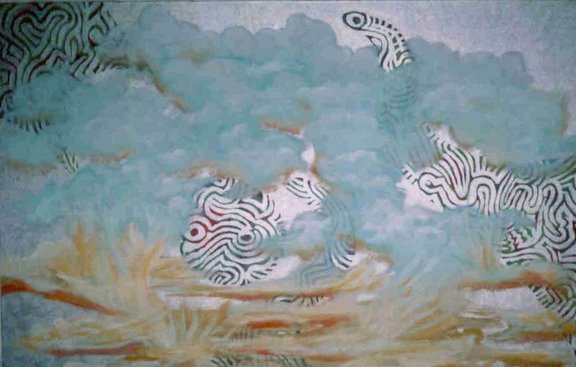 Malerei "Wolkenzyklus Nr. 21" 2003, 80x50 cm, Mischtechnik auf Leinwand