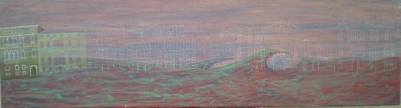 Malerei "Venezia unvollendet" 1998, 140x35 cm, Mischtechnik auf Leinwand
